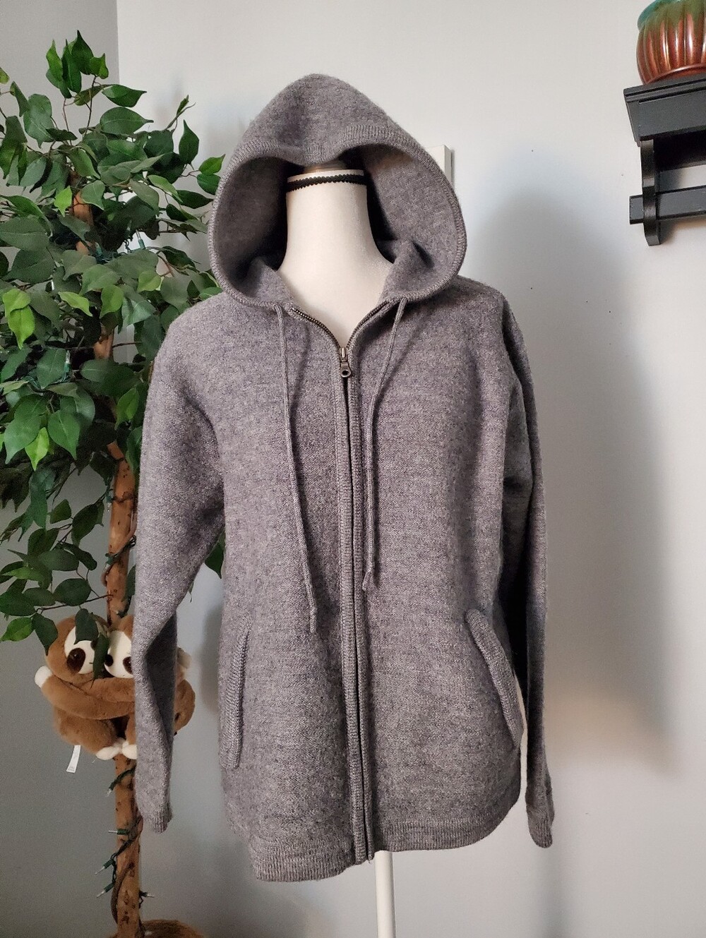 JOHN ASHFORD Vintage Wool Full Zip Hooded Sweater Jacket M